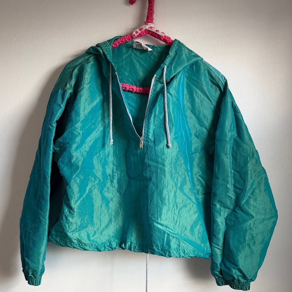 Vintage Big Flirt Teal Pullover Windbreaker Jacket | Hooded | Size S